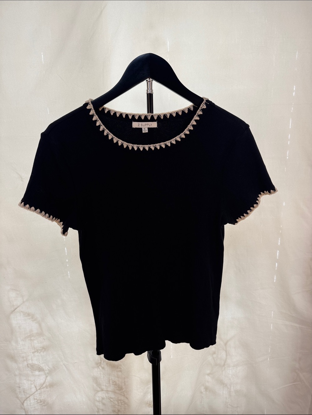 Z Supply Black Short Sleeve Tee with Cream Trim